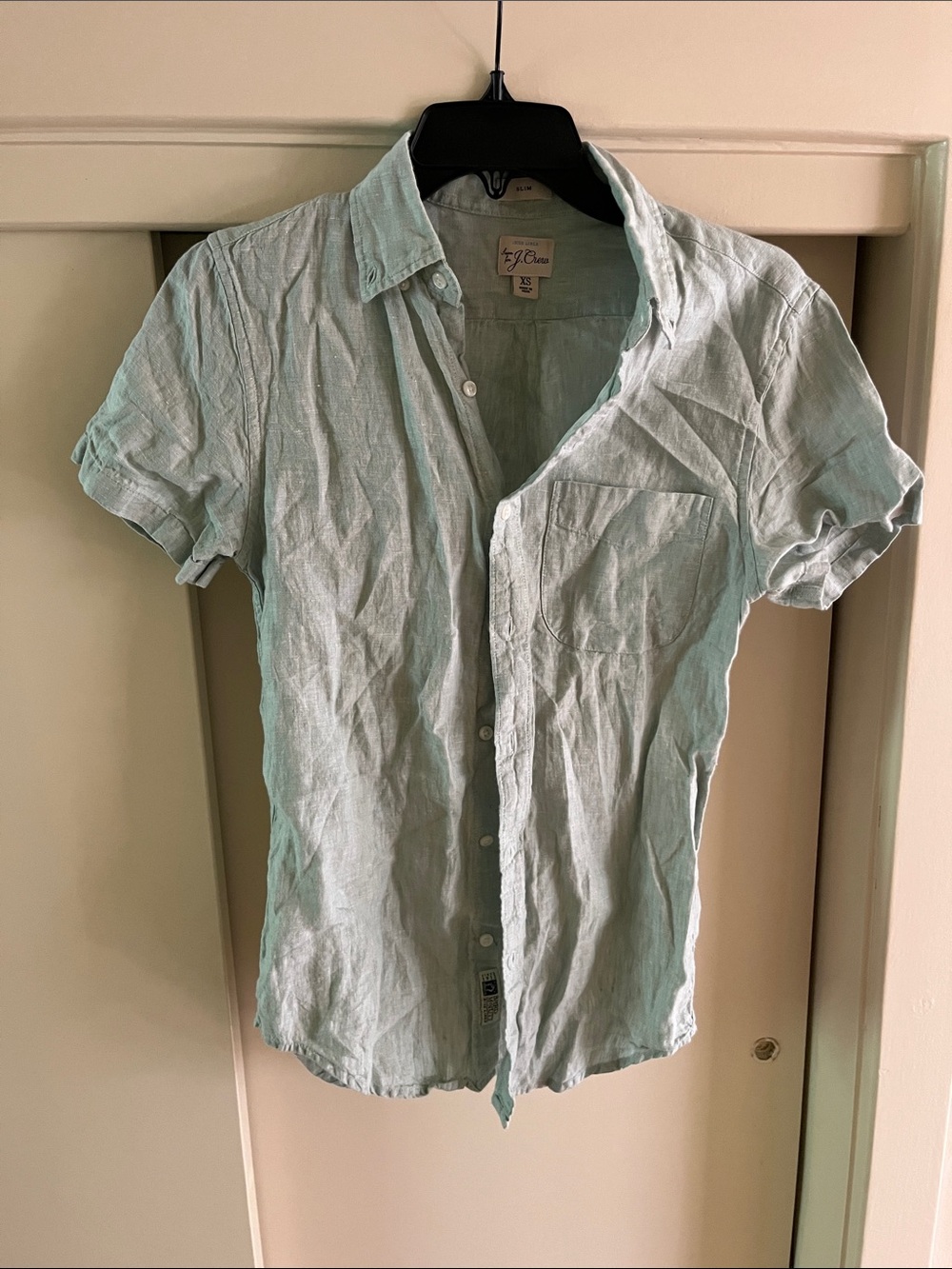 J. Crew 100% Linen Light Mint Short-Sleeve Button-Down Shirt